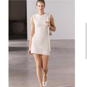 ZARA Pearl Trim White Mini Dress